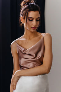 Natural Silk Cami Top Beige Silk Camisole Top Silk Slip Top Silk Clothing Womens Silk Vest Top Thin Strap Tops Silk Cowl Neck